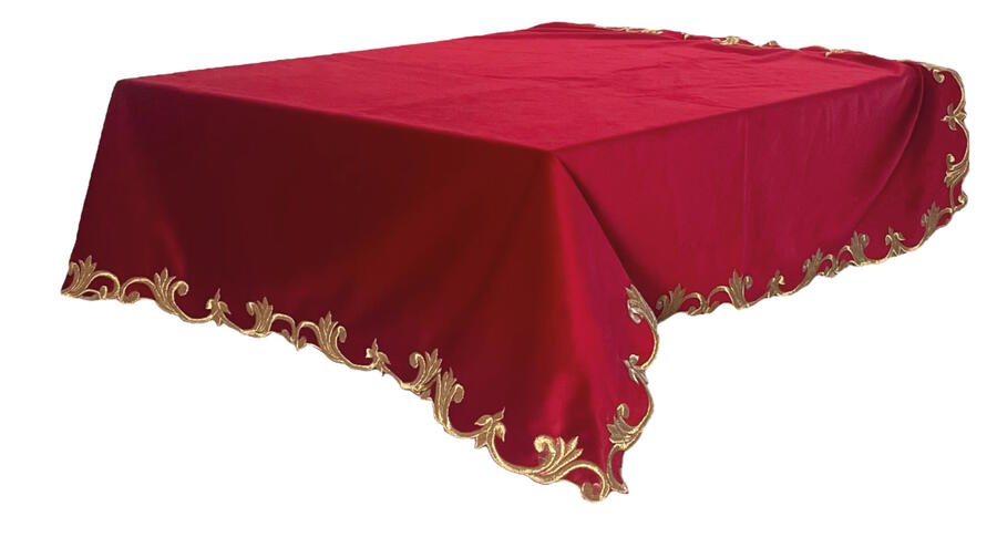 Clodette - Natale 2025 - Tovaglia rossa in velluto con ricami  145x270