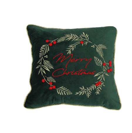 Clodette - Natale 2025 - Cuscino quadrato in velluto con ricamo Merry Christmas ed interno