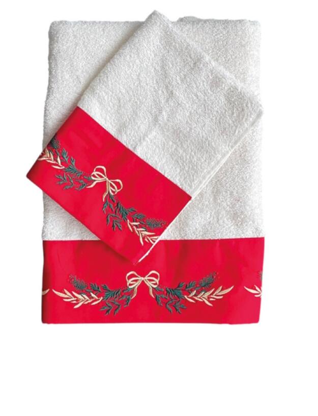 Clodette - Natale 2025 - Set 2 pezzi spugna in cotone panna con ricamo