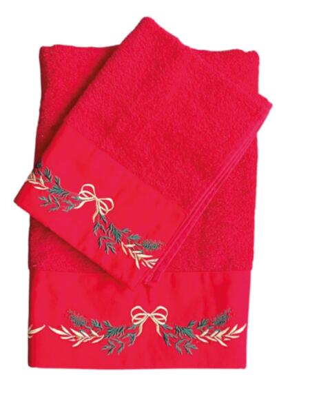Clodette - Natale 2025 - Set 2 pezzi spugna in cotone rossa con ricamo