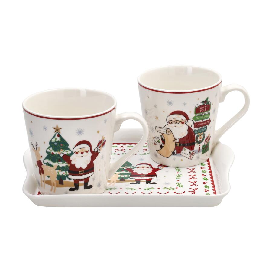 Tognana - Natale 2025 - Set 2 Mug con vassoio rettangolare in New Bone China