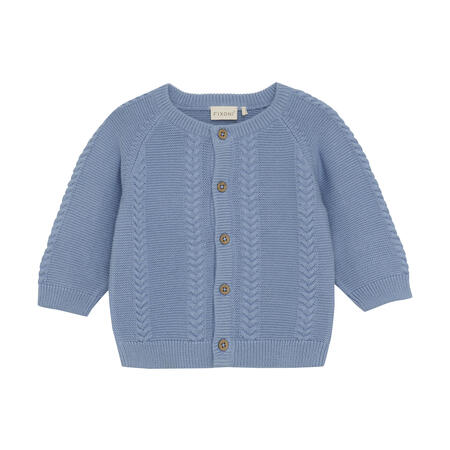 Cardigan lavorato a maglia in cotone organico certificato colore Rain Washed