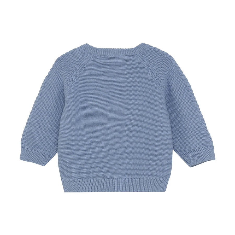 Cardigan lavorato a maglia in cotone organico certificato colore Rain Washed