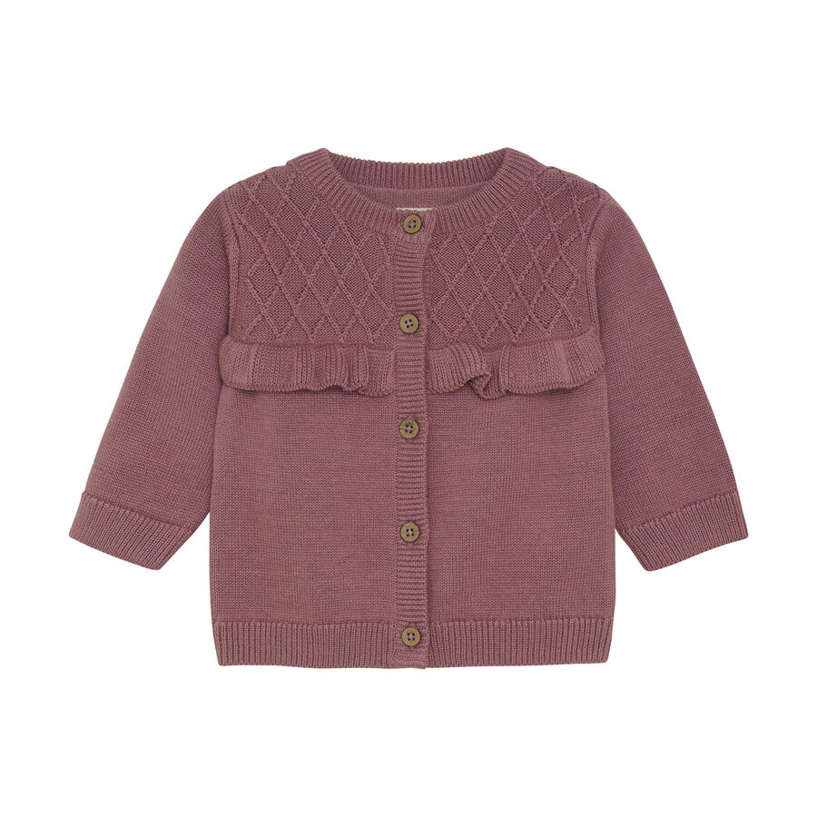 Cardigan lavorato a maglia in cotone organico certificato colore Wistful Mauve