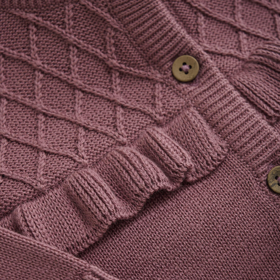 Cardigan lavorato a maglia in cotone organico certificato colore Wistful Mauve