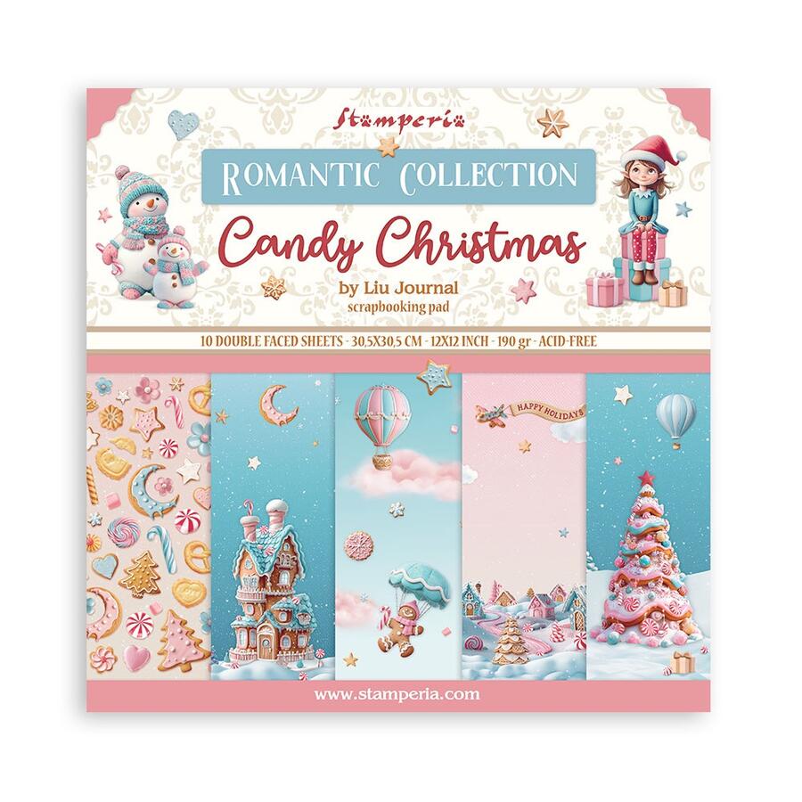 Blocco 10 fogli 20,3 x 20,3 Double face Candy Christmas