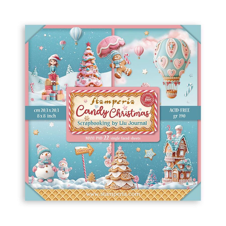 Blocco 22 fogli 20,3 x 20,3 Single face Candy Christmas