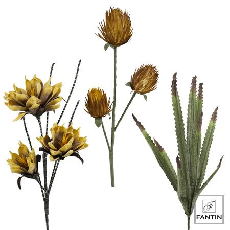 Fantin Argenti - Composizione Floreale in Lattice – Dalie, Protea Nitida e Agave Giallo (3 Steli)