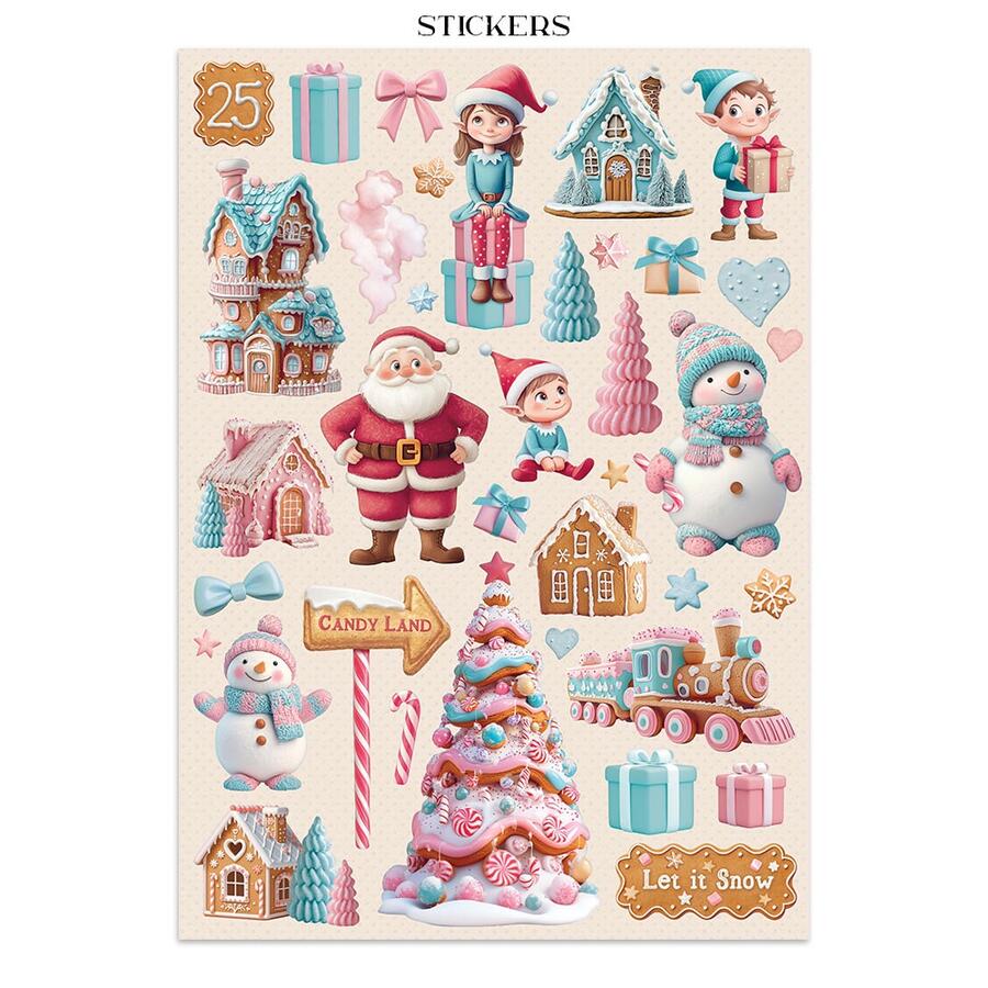 Junk Journal Stickers, cut-outs, backgrounds "Candy Christmas""