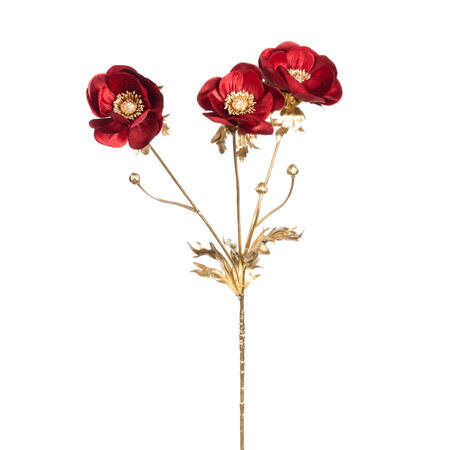 Goodwill - Natale 2025 - Velvet Metallic Anemone Gambo Fiore Rosso 73 cm