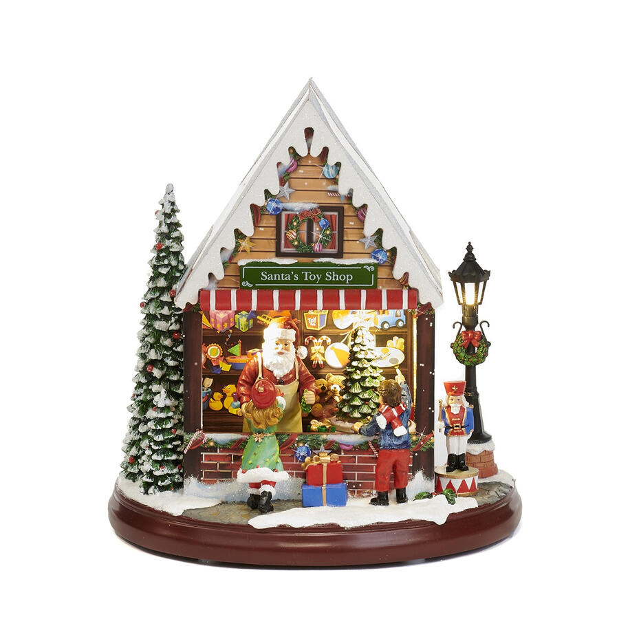 Goodwill - Natale 2025 - Negozio di giocattoli Babbo Natale con movimento musicale a LED 27 cm