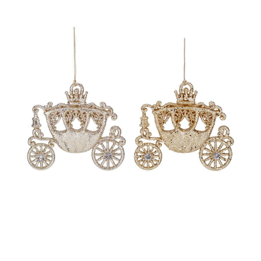 Goodwill - Natale 2025 - Set da 2 Carrozze Natalizie Glitterate – Oro & Champagne – 10 cm