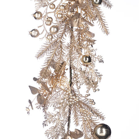 Goodwill - Natale 2025 -Ghirlanda Natalizia con Pigne, Bacche e Palline Champagne – 150 cm