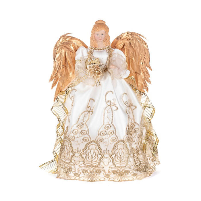 Goodwill - Natale 2025 - Angelo da Punta Albero in Porcellana e Tessuto – Bianco/Oro – 41 cm