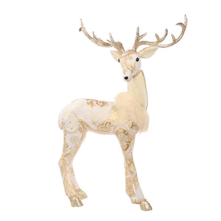 Goodwill - Natale 2025 - Cervo Decorativo Standing con Pelliccia – Crema/Oro – 75 cm