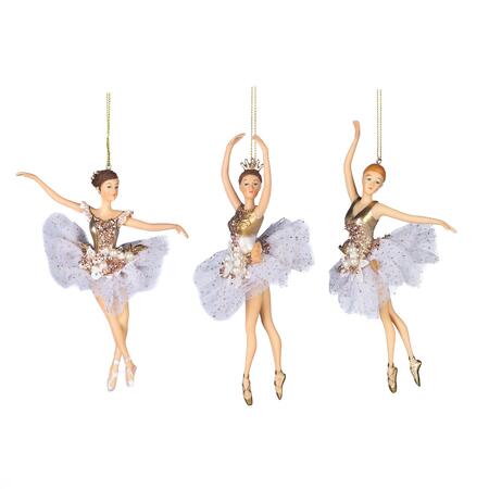 Goodwill - Natale 2025 - Set di 3 Ballerine Ornamentali in Tulle e Perle – Bianco/Champagne – 19 cm
