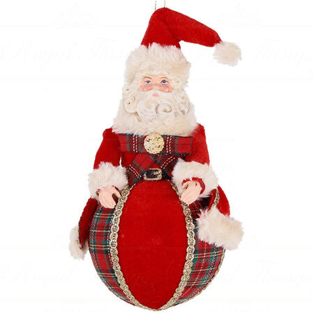 Goodwill - Natale 2025 - Babbo Natale su Sfera Decorativa – Tartan Rosso/Verde – 18 cm Decoro 1