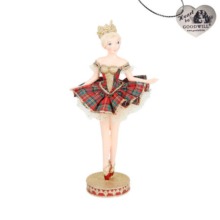 Goodwill - Natale 2025 - Ballerina Decorativa su Base – Tartan Rosso/Verde – 25,5 cm