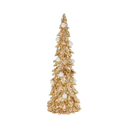 Goodwill - Natale 2025 - Albero Natalizio con Perle – Oro/Bianco – 48 cm