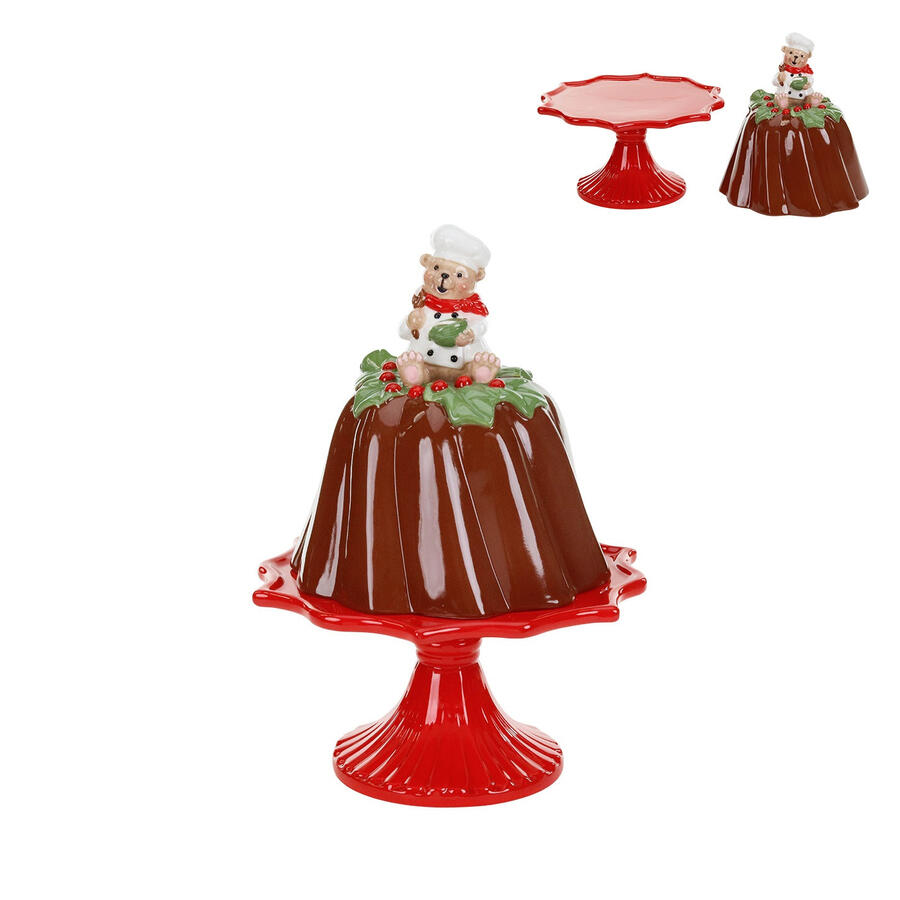 Goodwill - Natale 2025 - Orsetto Chef con Campana da Torta su Base – Marrone/Rosso – 31 cm