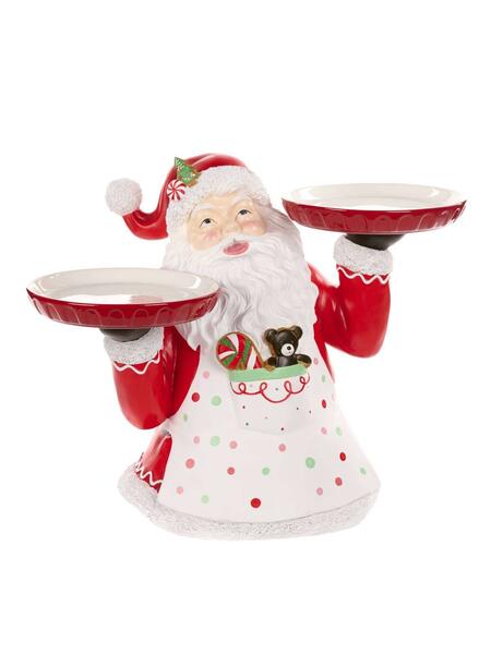 Goodwill - Natale 2025 - Busto Decorativo di Babbo Natale con 2 Piatti in Ceramica – Bianco/Rosso – 55 cm