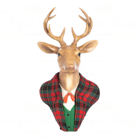 Goodwill - Natale 2025 - Testa di Cervo Gentleman da Parete – Tessuto e Resina – 35 cm