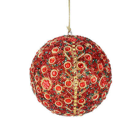 Goodwill - Natale 2025 - Sfera Natalizia con Gioielli e Perline – Rosso, Verde e Oro – Ø10 cm