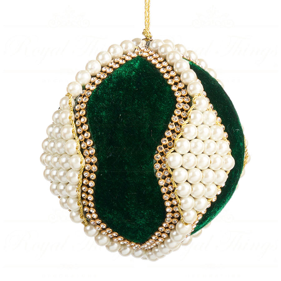Goodwill - Natale 2025 - Palla di Natale Gioiello Festiva in Velluto – 10 cm – Bianco, Oro, Verde
