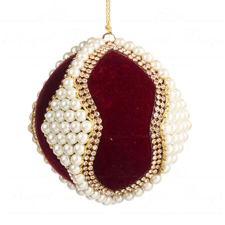 Goodwill - Natale 2025 - Palla di Natale Gioiello Festiva in Velluto – 10 cm – Bianco, Oro, Rosso