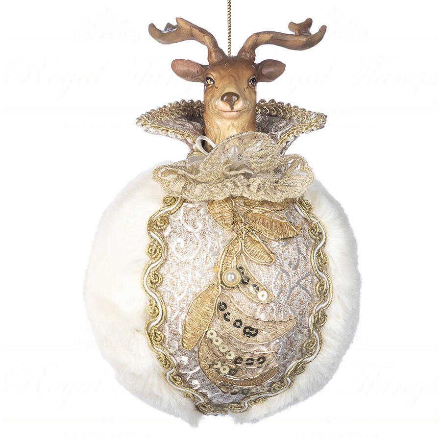 Goodwill - Natale 2025 - Palla di Natale con Testa di Cervo Invernale Regale – 23 cm – Bianco, Champagne e Oro Decoro1