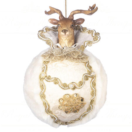 Goodwill - Natale 2025 - Palla di Natale con Testa di Cervo Invernale Regale – 23 cm – Bianco, Champagne e Oro Decoro 2