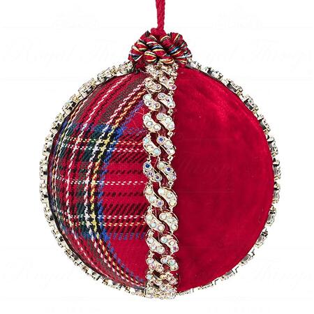 Goodwill - Natale 2025 - Palla di Natale in Velluto con Gioielli – Motivo Tartan Rosso – 10 cm