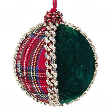 Goodwill - Natale 2025 - Palla di Natale in Velluto con Gioielli – Motivo Tartan Verde – 10 cm
