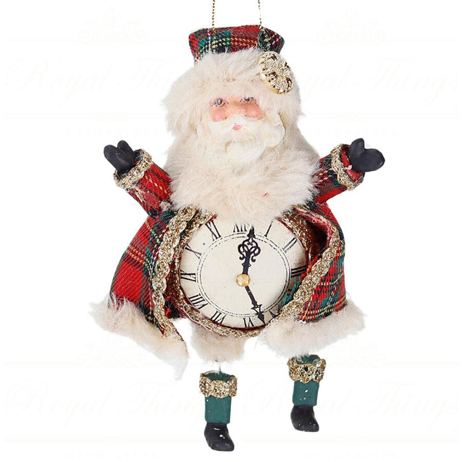 Goodwill - Natale 2025 - Pendente Babbo Natale con Orologio – Collezione Tartan – 14 cm Decoro 1