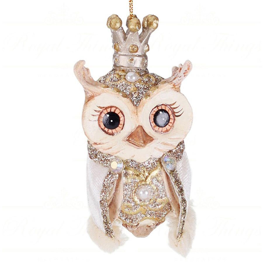 Goodwill - Natale 2025 - Pendente Gufo Invernale Regale – 10 cm – Bianco e Champagne decoro 1