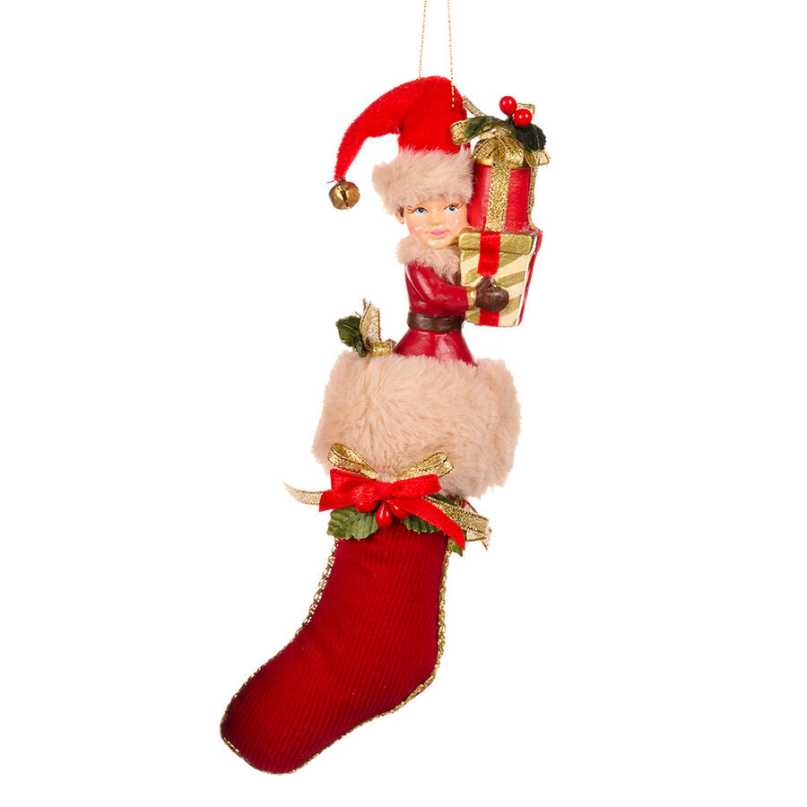 Goodwill - Natale 2025 - Pendente Elfo Natalizio nella Calza – Collezione Xmas Lodge – 23 cm Decoro 1