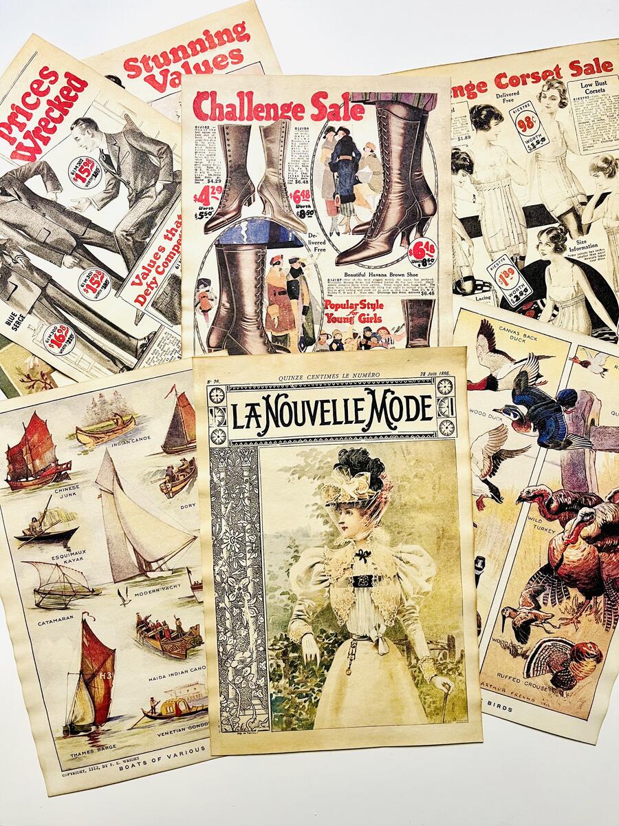 Set 10 riproduzioni pubblicità vintage su carta tinta al caffè – Formato A5