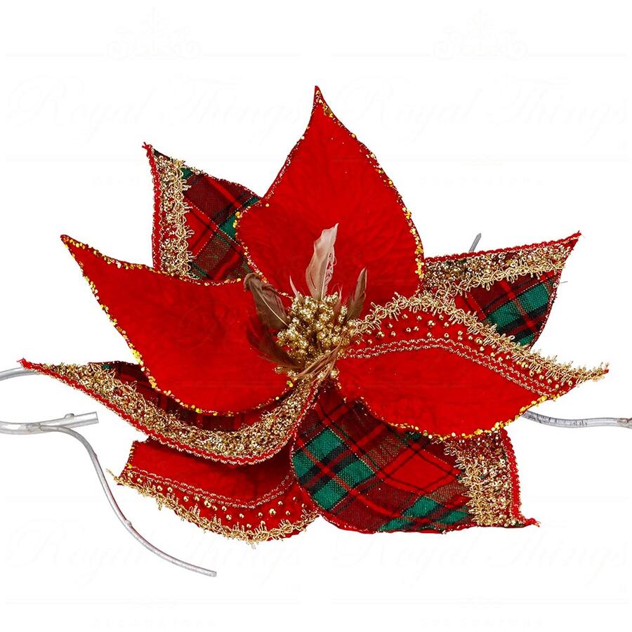 Goodwill - Natale 2025 - Stella di Natale in Tessuto Tartan – Clip Decorativa – Rosso e Verde – 45 cm
