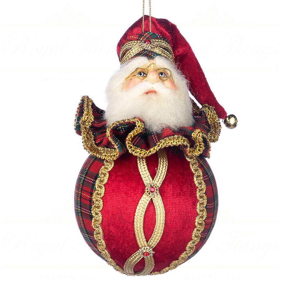 Goodwill - Natale 2025 - Babbo Natale su Sfera Tartan Rosso– Ornamento da Appendere – 11 cm