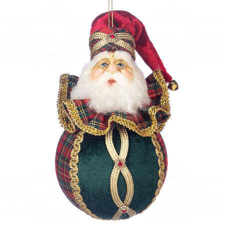 Goodwill - Natale 2025 - Babbo Natale su Sfera Tartan Verde – Ornamento da Appendere – 11 cm