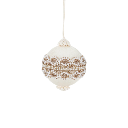 Goodwill - Natale 2025 - Palla Natalizia in Filato con Perle – Crema & Champagne – 10 cm Crema