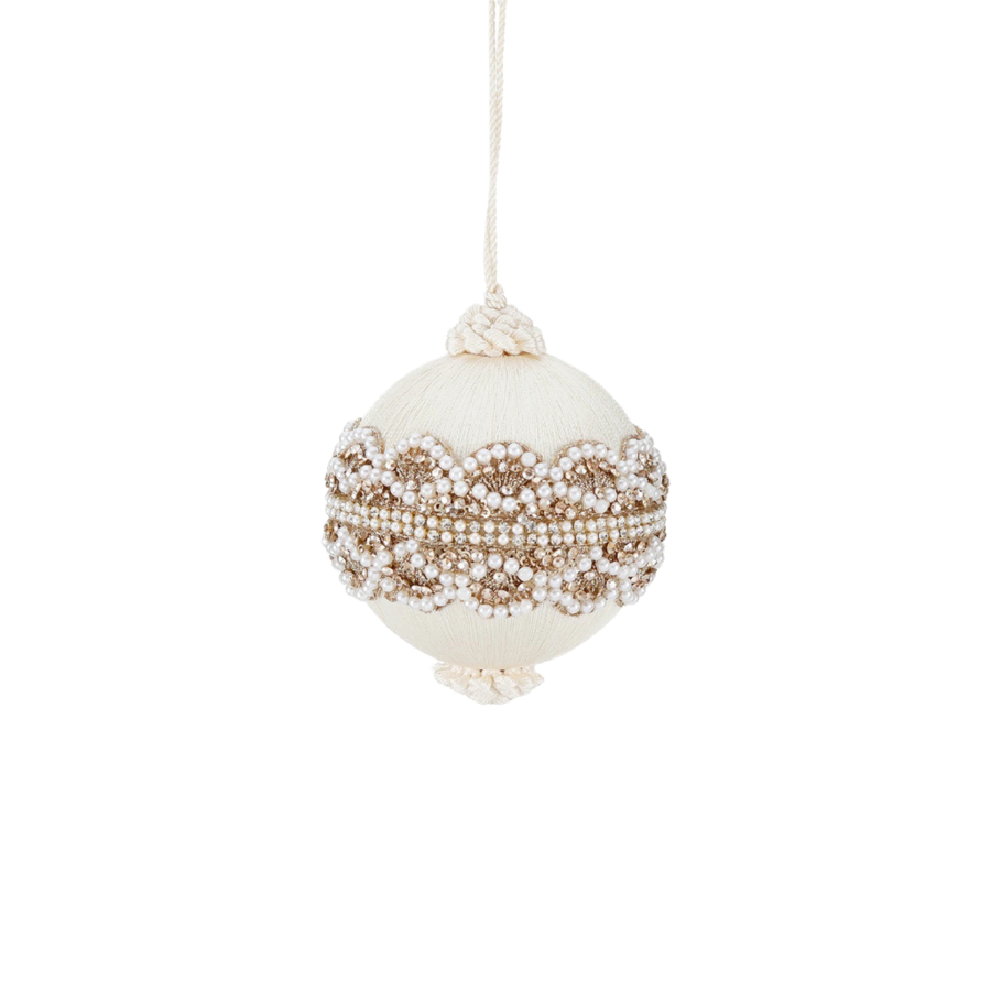 Goodwill - Natale 2025 - Palla Natalizia in Filato con Perle – Crema & Champagne – 10 cm Crema