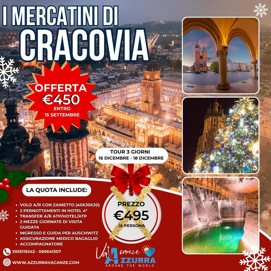 16 DICEMBRE 2025 MERCATINI DI NATALE CRACOVIA