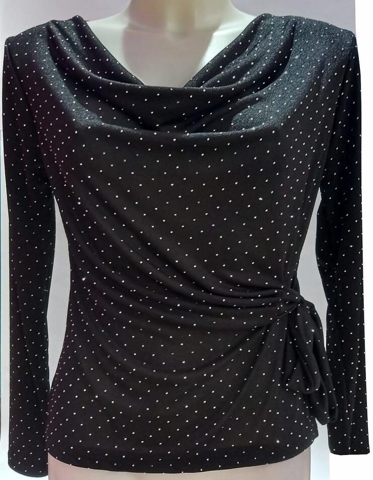 Long-sleeved elastic sweater with silver highlights, plus size 6-0048