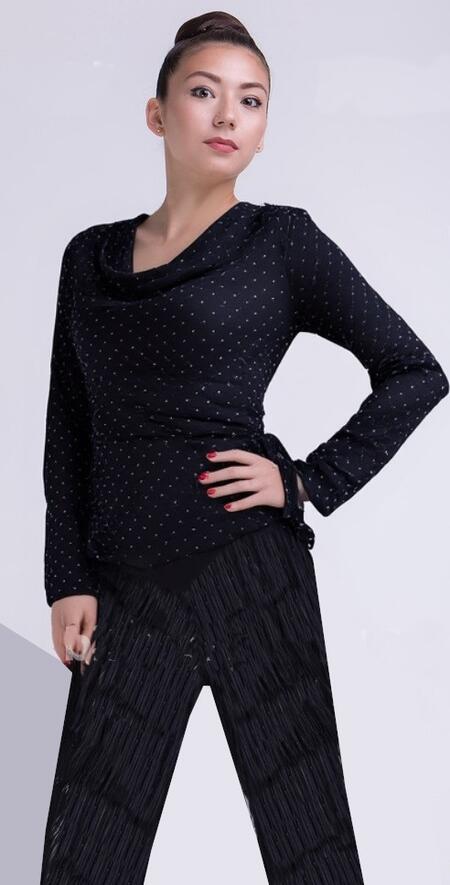 Maglia elastica maniche lunghe con punti luce argentati taglia comoda 6-0048