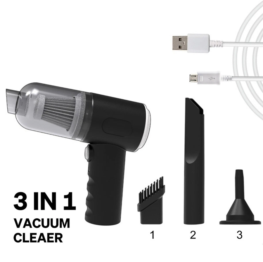 ASPIRAPOLVERE 3 IN 1 SENZA FILI ASPIRA SOFFIA USB RICARICABILE AUTO CASA UFFICIO
