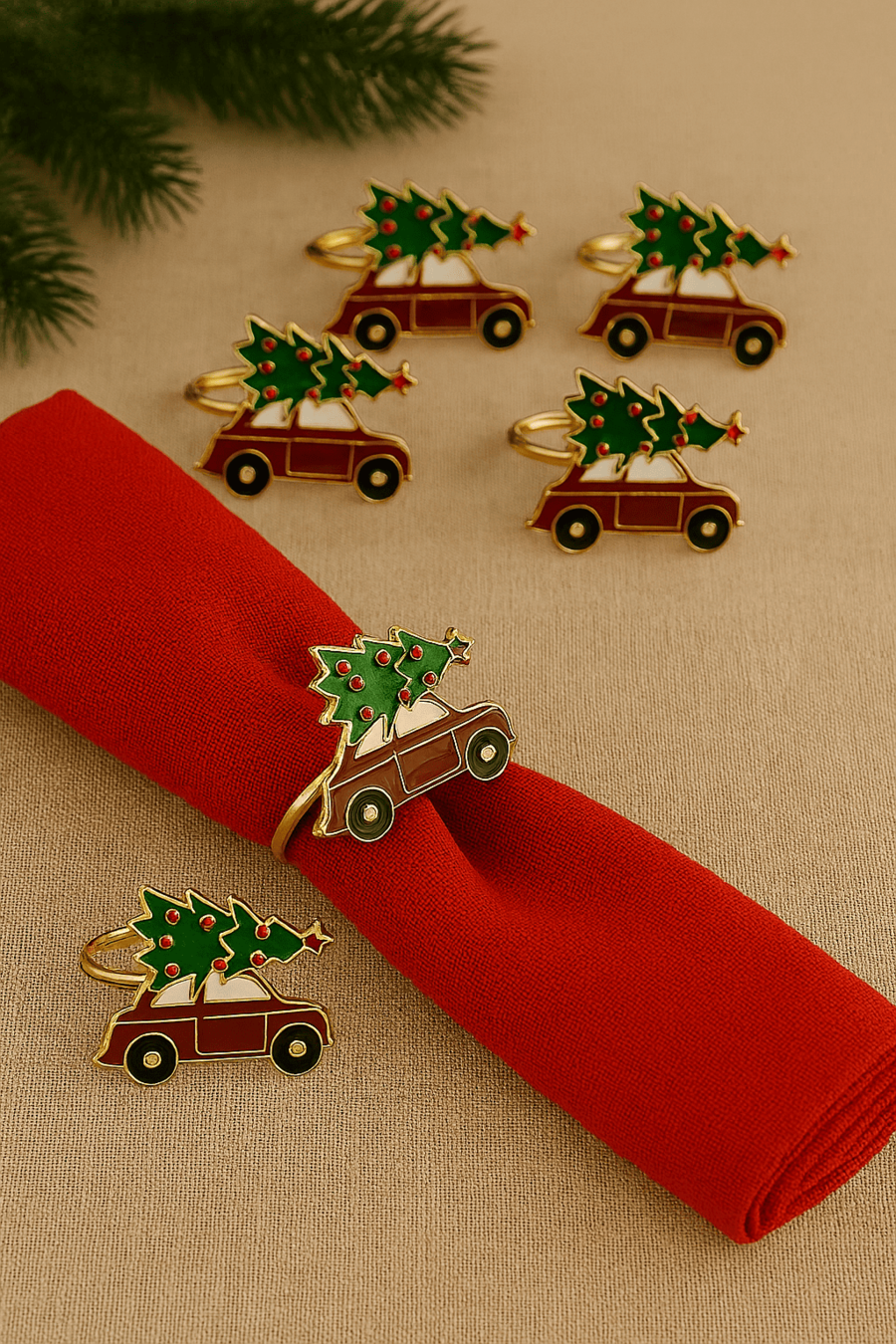 Fade - Natale 2025 - Set 6 Legatovaglioli Natalizi “Car with Tree” – Metallo