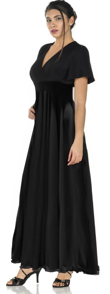 Long flared dress in elastic jersey with sleeves and rhinestones at the waist 4-0162 Various colours