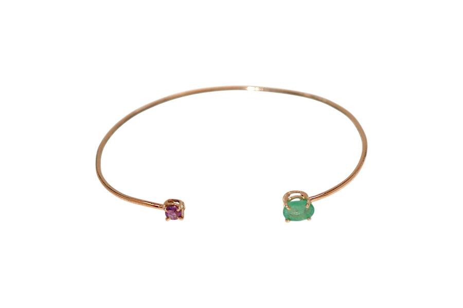 Bracciale in oro rosa 9k con smeraldo e ametista