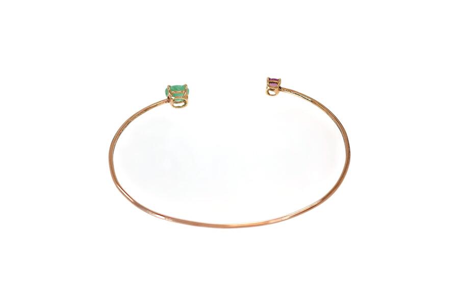 Bracciale in oro rosa 9k con smeraldo e ametista
